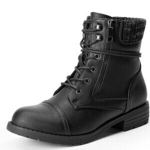 Dream Pair Women's Black Soft Vegan PU Leather Combat Ankle Booties Size 8